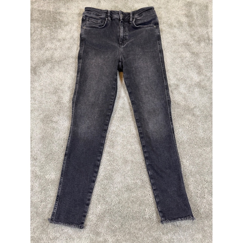 We The Free Free People High Rise Skinny Jeans Faded Black Raw Hem‎ Size 28